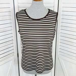 Covington Striped Ribbed Knit Tank Top Brown White Medium Stretchy‎